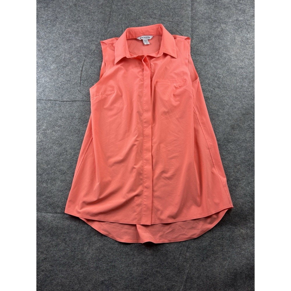 Athleta Urbanite Tank Top Womens XS‎ Orange Neon Lightweight Collared Button Up